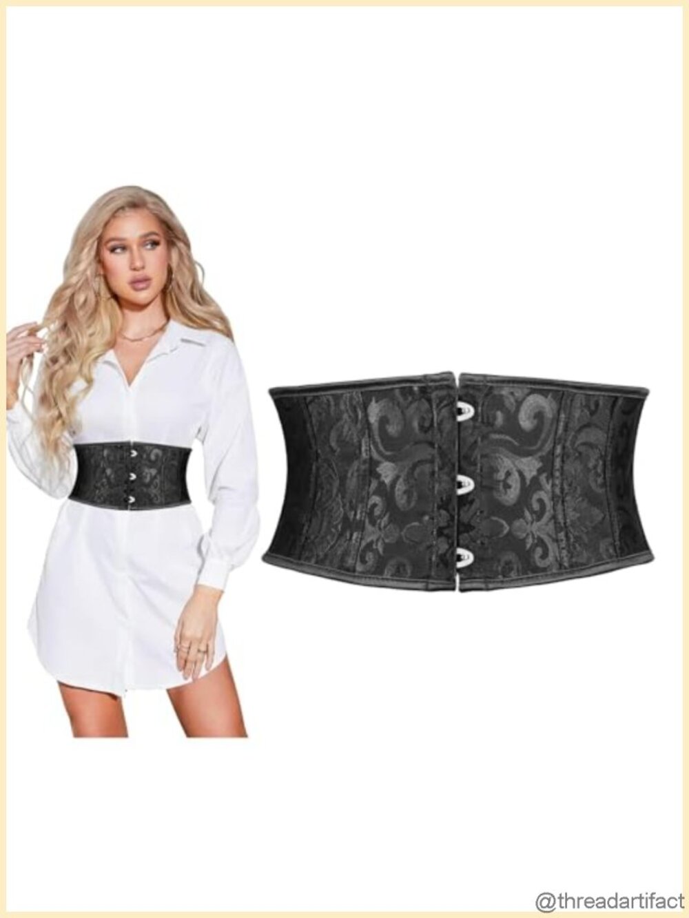 Jacquard Corset Belt with Boning and Lace Up Underbust Waist Belt